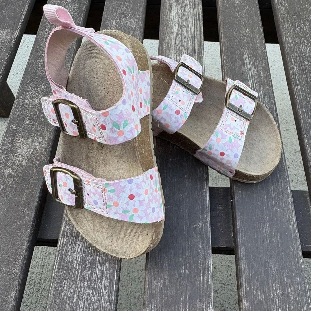 Carter's Toddler 6M Pink Duncan Floral Sandals Cottagecore Boho Cork Footbed